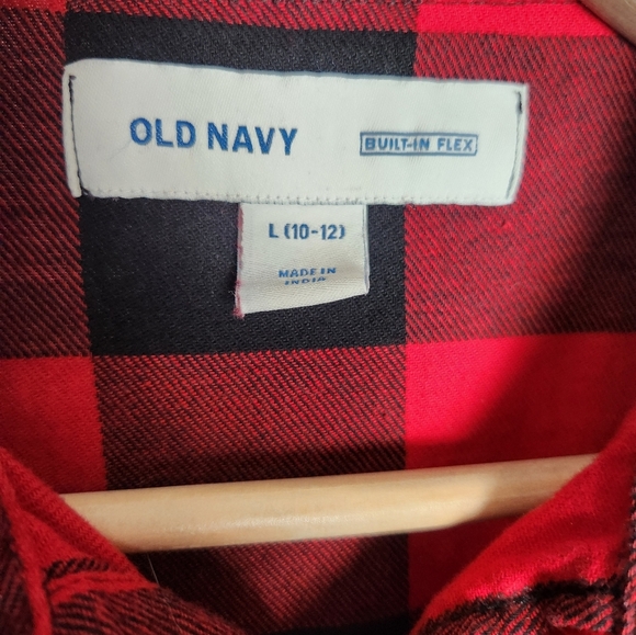 Old Navy Black Red Buffalo Plaid Button Down Shirt Girls Large 10 12 - Picture 2 of 4